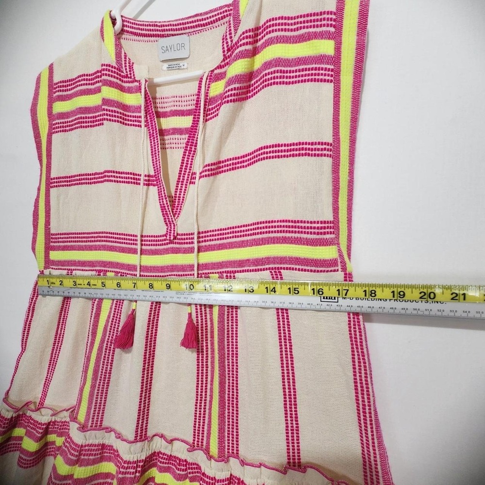 Saylor Maryam Women's M Boho Tassel Maxi Dress Cream Pink Neon Stripe - Picture 4 of 5